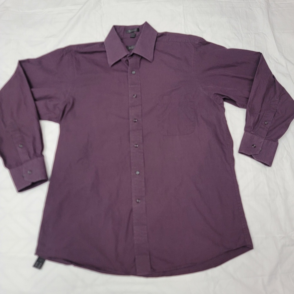 Regis Mens Dress Shirt 16‎ 32/33 Purple Fine Cotton Long Sleeve Button Down